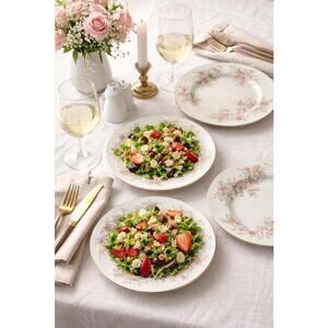 Warwick China 1940s Set Of 8 Cascade Roses Porcelain Salad Plates, 8”